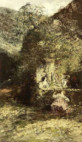 Artist Adolphe Joseph Thomas Monticelli Figures at a Fountain oil painting image